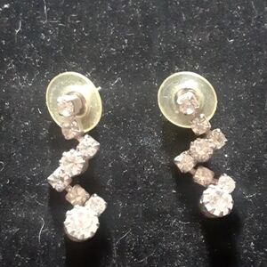 Silver Tone And Rhinstone Dangle Earrings